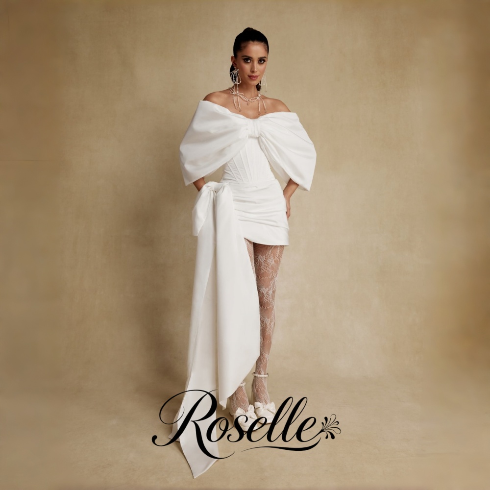 Wedding Qw - ROSELLE 오프 숄더 미니 웨딩 드레스