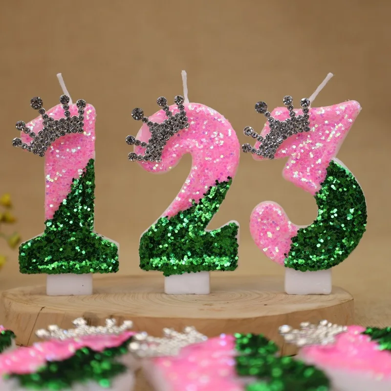 반짝이는 연두색 공주 왕관 생일 숫자 캔들 - 결혼 기 - Wedding Cake Supply 리뷰 및 가격