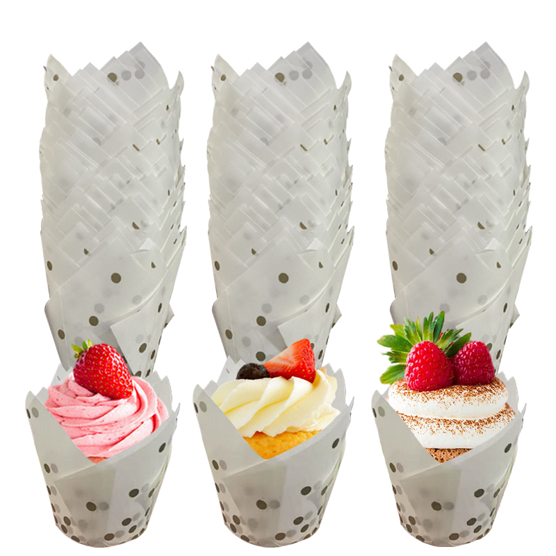 50개/100개 골드 도트 튤립 케이크 컵, 고품질 베 - Wedding Cake Supply 리뷰 및 가격