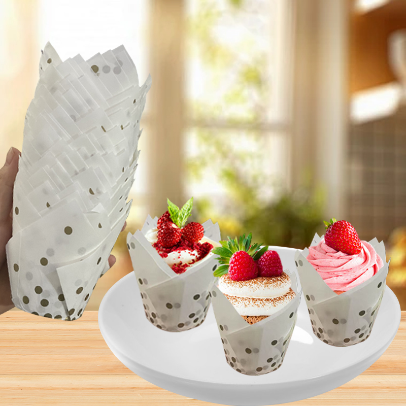 50개/100개 골드 도트 튤립 케이크 컵, 고품질 베 - Wedding Cake Supply 리뷰 및 가격