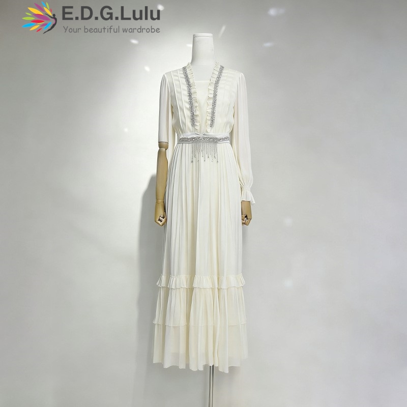 EDGLuLu 우아한 화이트 쉬폰 롱 드레스 여성 긴  - Wedding Lulu 리뷰 및 가격